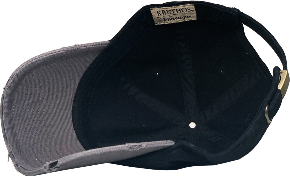 Black Dark Gray Two Tone Distressed Vintage Baseball Cap Inside Turned Over View